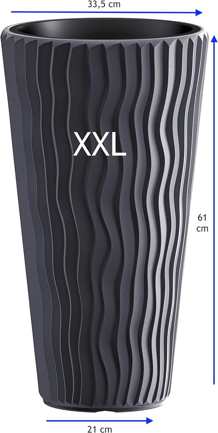 MELTOM Blumentopf mit vertikaler Wellenoptik herausnehmbarem Einsatz Hoch 3D Effekt in Anthrazit: XX