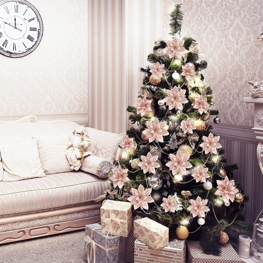 24 Glitzer Weihnachtsstern Blumen Künstliche Weihnachten Blumen Ornamente Hochzeit Blume Deko Weihna