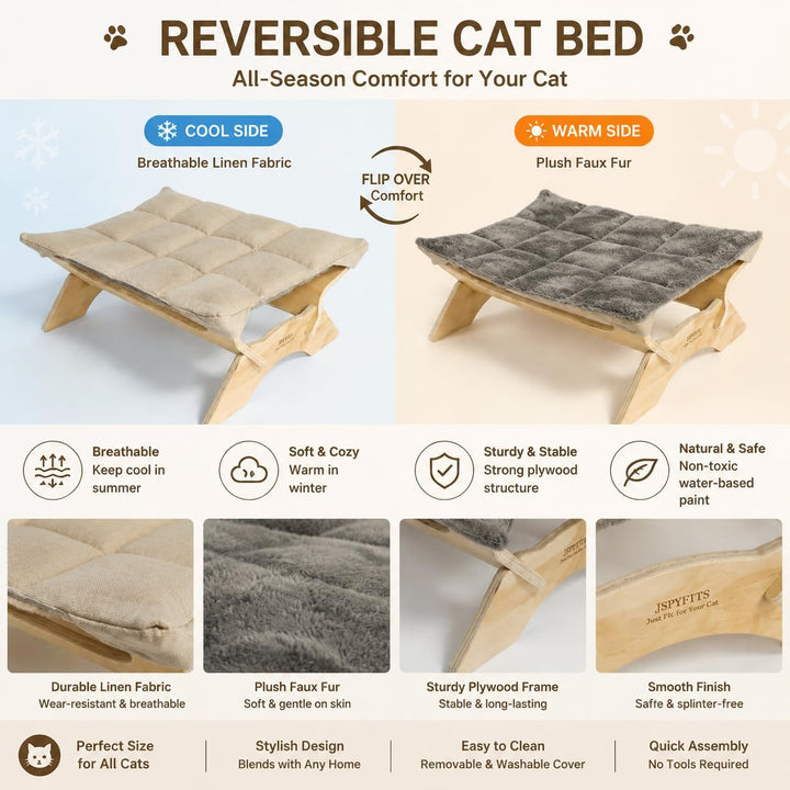 JSPYFITS Katzenbett, Plüsch-Samt-Katzenbetten für Indoor-Katzen, Katzenhängematte aus Holz, 54 x 42