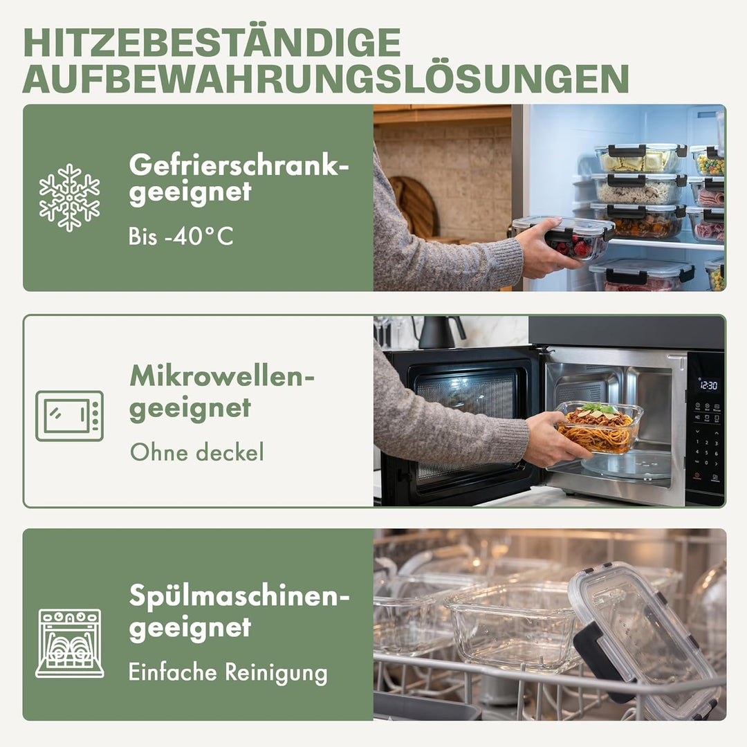 Lemontree Vorratsdosen mit Deckel Luftdicht - Meal Prep Boxen Glas - Mikrowellengeeignet, Spülmaschi