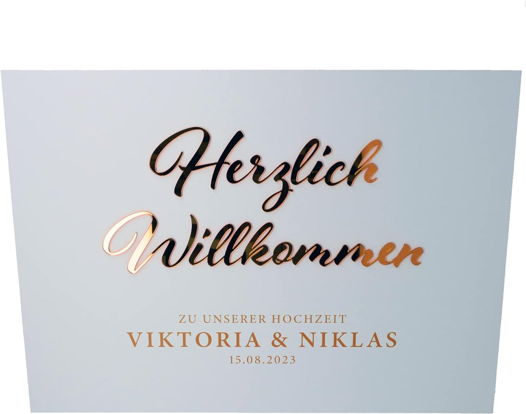 Goodtimes Willkommensschild Hochzeit mit persönlichen Namen & Datum 70x50 Rosé Gold
