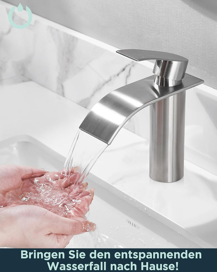Wasserfall-Badezimmerarmaturen Rund Einlochmontage, mit Auslaufhöhe 110 MM Einhand-Waschtischarmatur