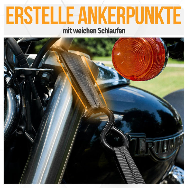 FORTEM Spanngurte - 748 kg Bruchfestigkeit, 4 x 4,57 m Mit Ratsche - 4 Weiche Zurrschlaufen, Zurrgur