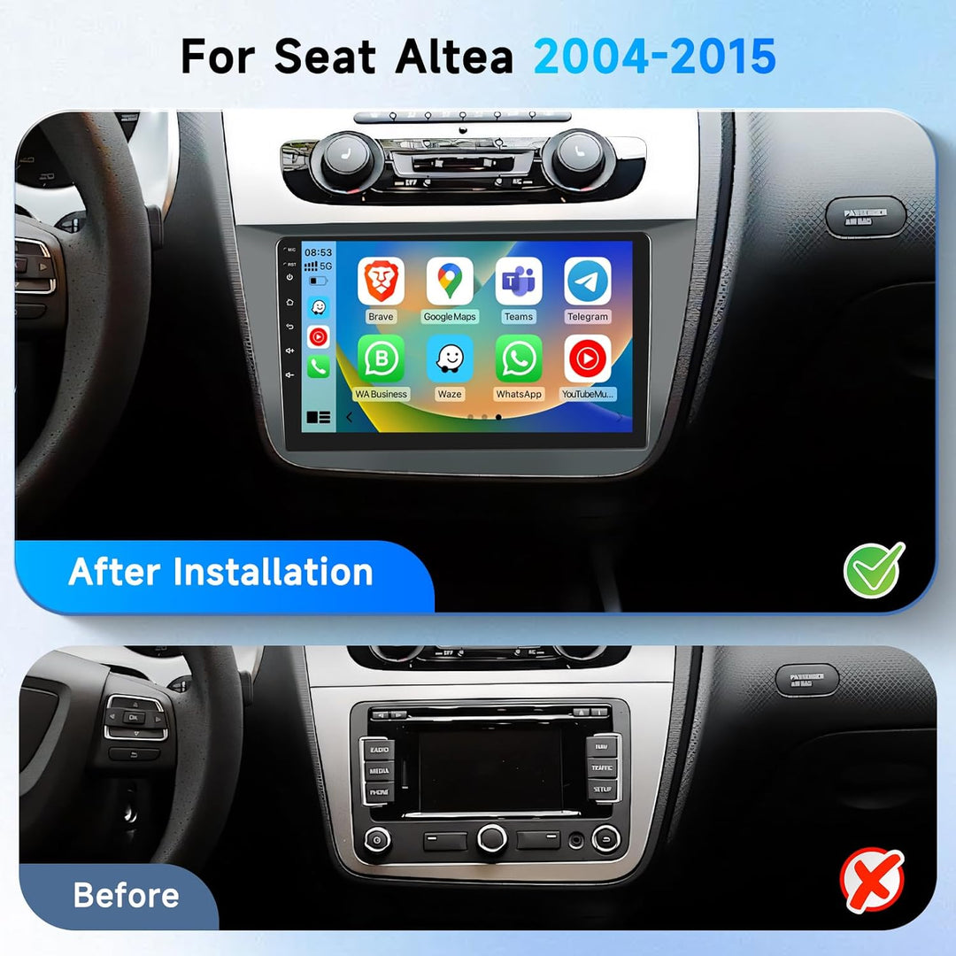 Podofo Android Carplay Autoradio für Seat Altea 2004-2015(Linkslenker), Android Auto HiFi GPS 9" Tou