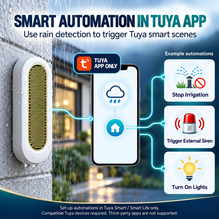 Rain Sensor, Tuya WiFi Smart Rain Sensor Real-time Raindrop App-Controlled for Home Automation High
