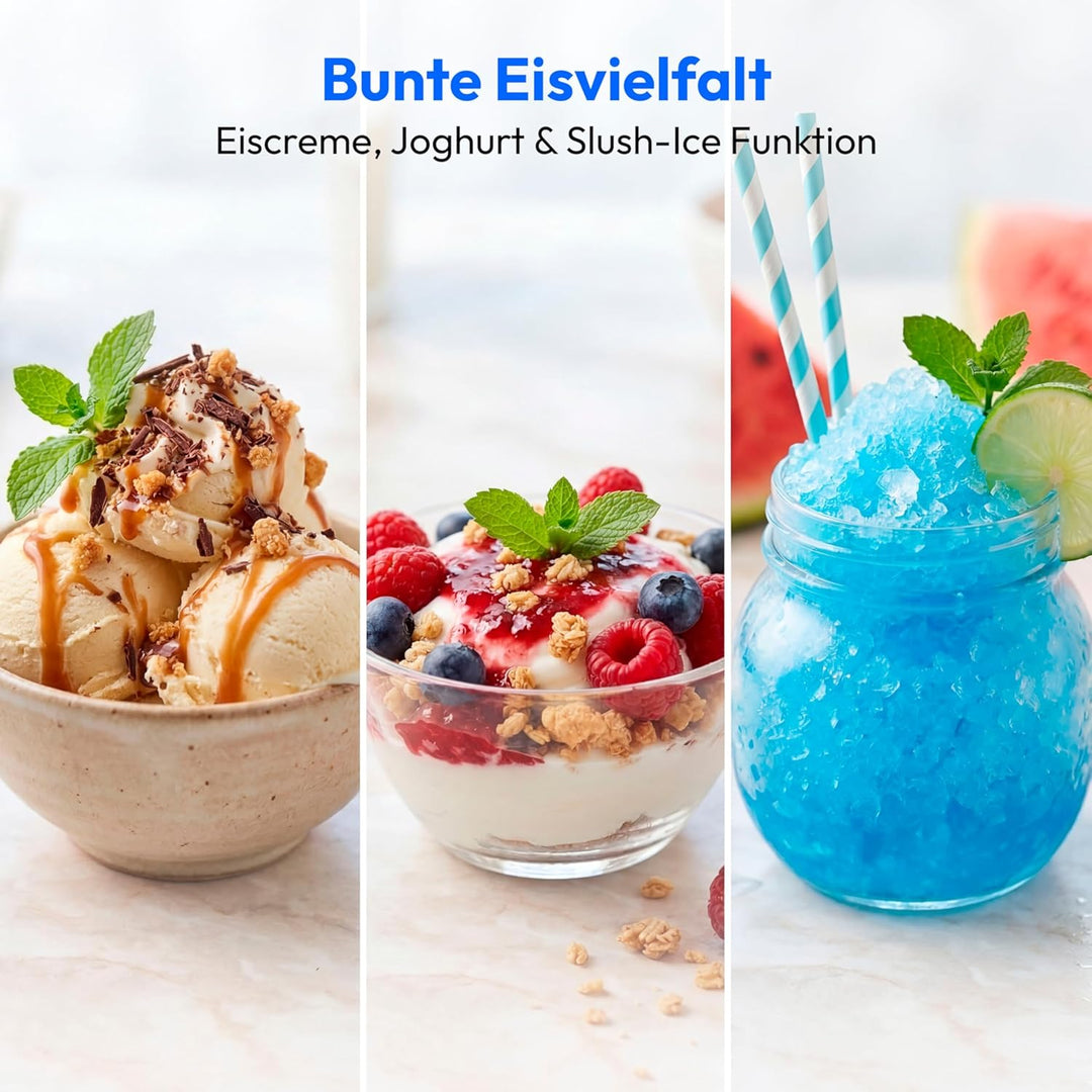 MEDION Eismaschine MD 100087, Kapazität für 1,5 L Eis, kein Vorkühlen notwendig, LED-Display mit Sen
