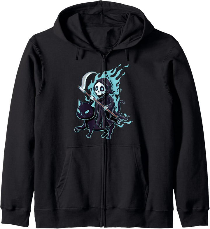 Grim Reaper Black Cat Demonic Evil Devil Occult Satanic Kapuzenjacke