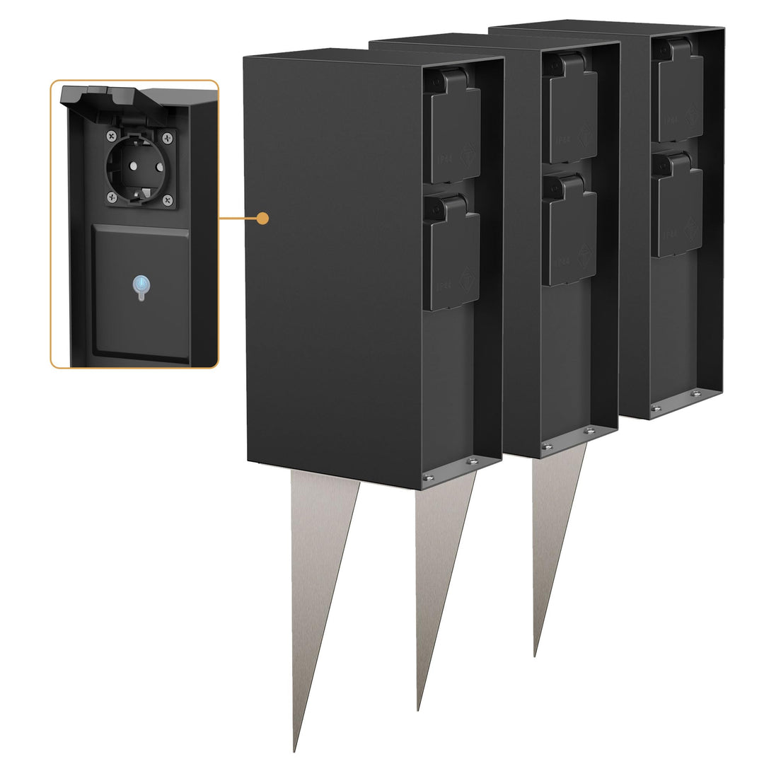 ledscom.de Garten-Steckdosensäule POMI mit Erdspiess, wetterfest, IP44, Smart Home, WLAN, Alexa, 3-f