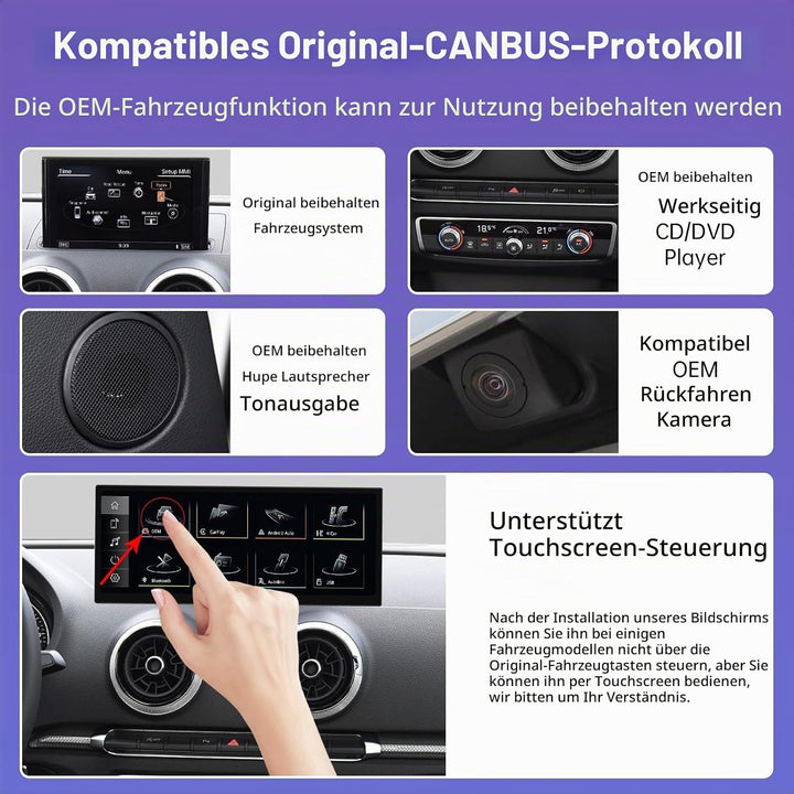 Road Top 12,3 Zoll Autoradio CarPlay für Audi A3/S3 mit MIB (2014-2019) | Linux HD Touchscreen, Wire