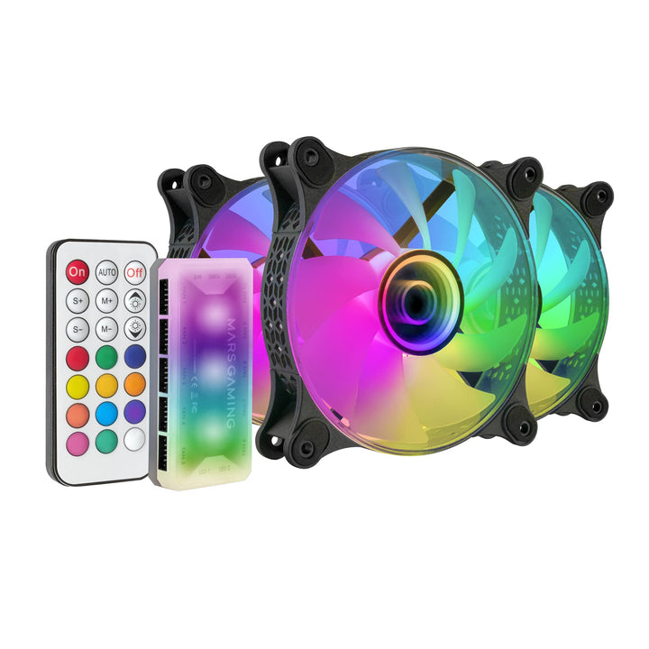 MARSGAMING Mars Gaming MF-3DKIT Schwarz, Kit 3 ARGB 360° 12cm Lüfter, 3D Infinity Mirror, Anti-vibra