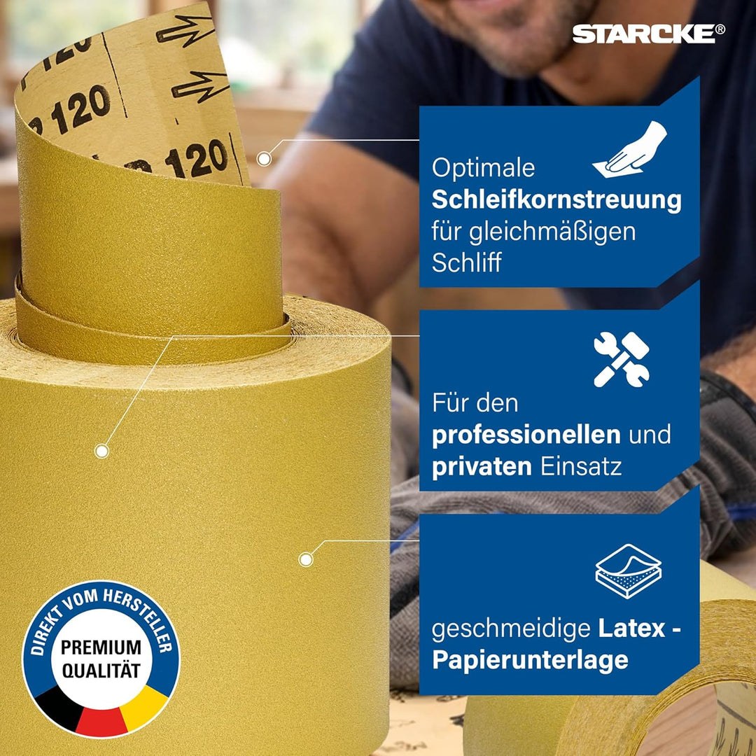 STARCKE® Schleifpapier Rolle [26m Rolle] - MADE IN GERMANY - Schleifrolle Set mit Stearatbeschichtun
