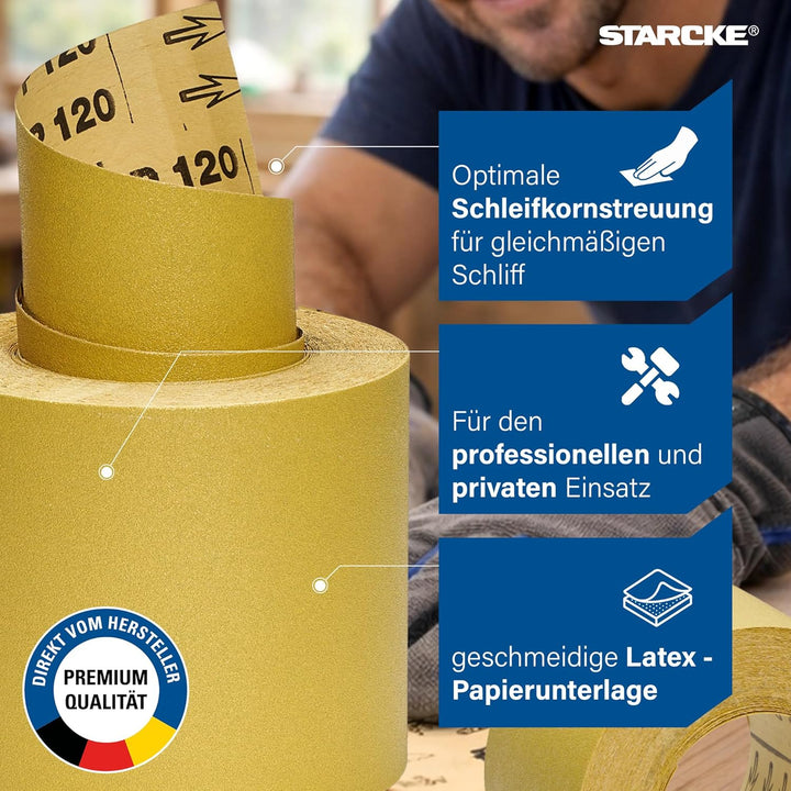 STARCKE® Schleifpapier Rolle [26m Rolle] - MADE IN GERMANY - Schleifrolle Set mit Stearatbeschichtun
