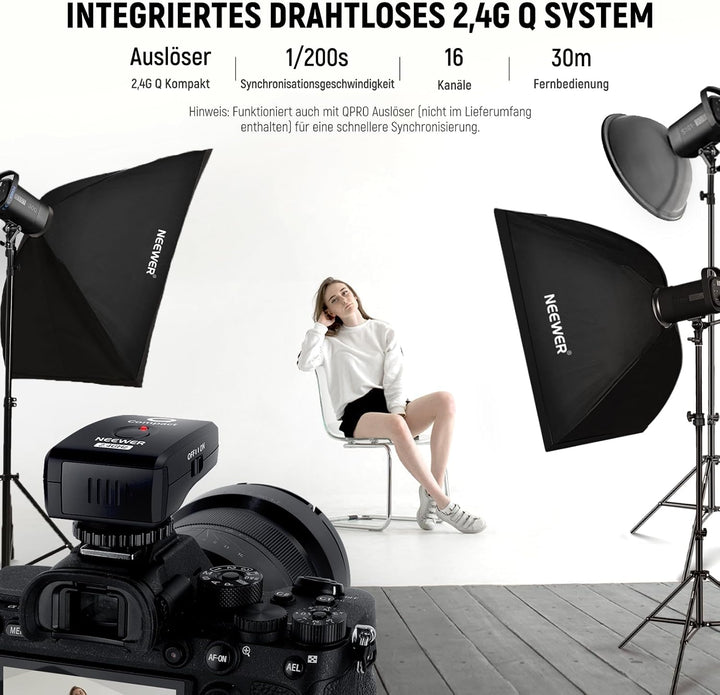 NEEWER 600Ws Studio Monolight Strobe Flash Set 2er Pack S101-300W PRO 5600K Blitzlicht Studio mit 2,