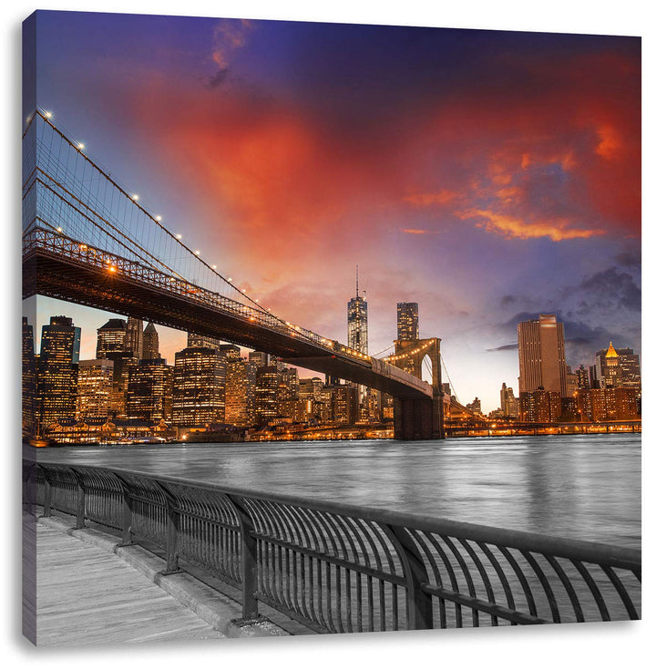 Pixxprint Brooklyn Bridge in New York schwarz/weiss, Format: 70x70 auf Leinwand, 70x70