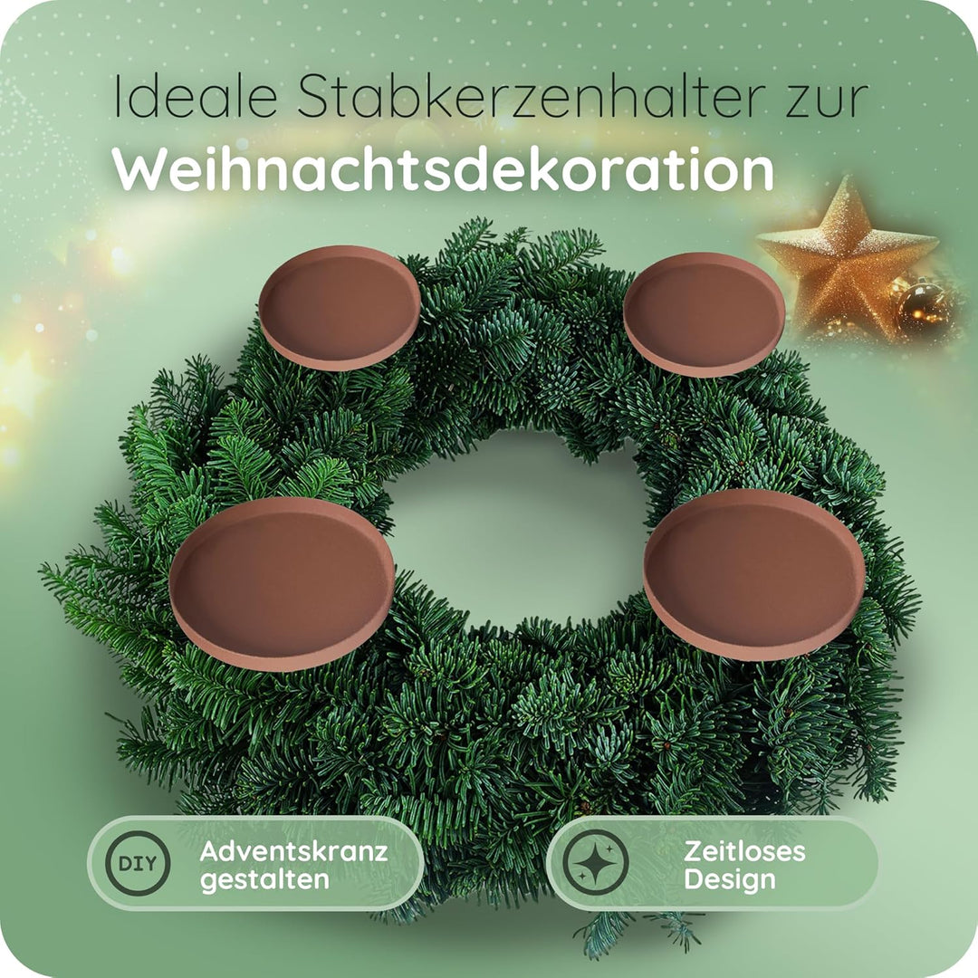 Novaliv 12er-Set Kerzenhalter ohne Dorn 8cm ROST Weihnachtskranz Kerzenteller zum Stecken rund Kerze