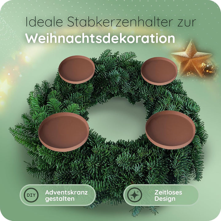 Novaliv 12er-Set Kerzenhalter ohne Dorn 8cm ROST Weihnachtskranz Kerzenteller zum Stecken rund Kerze