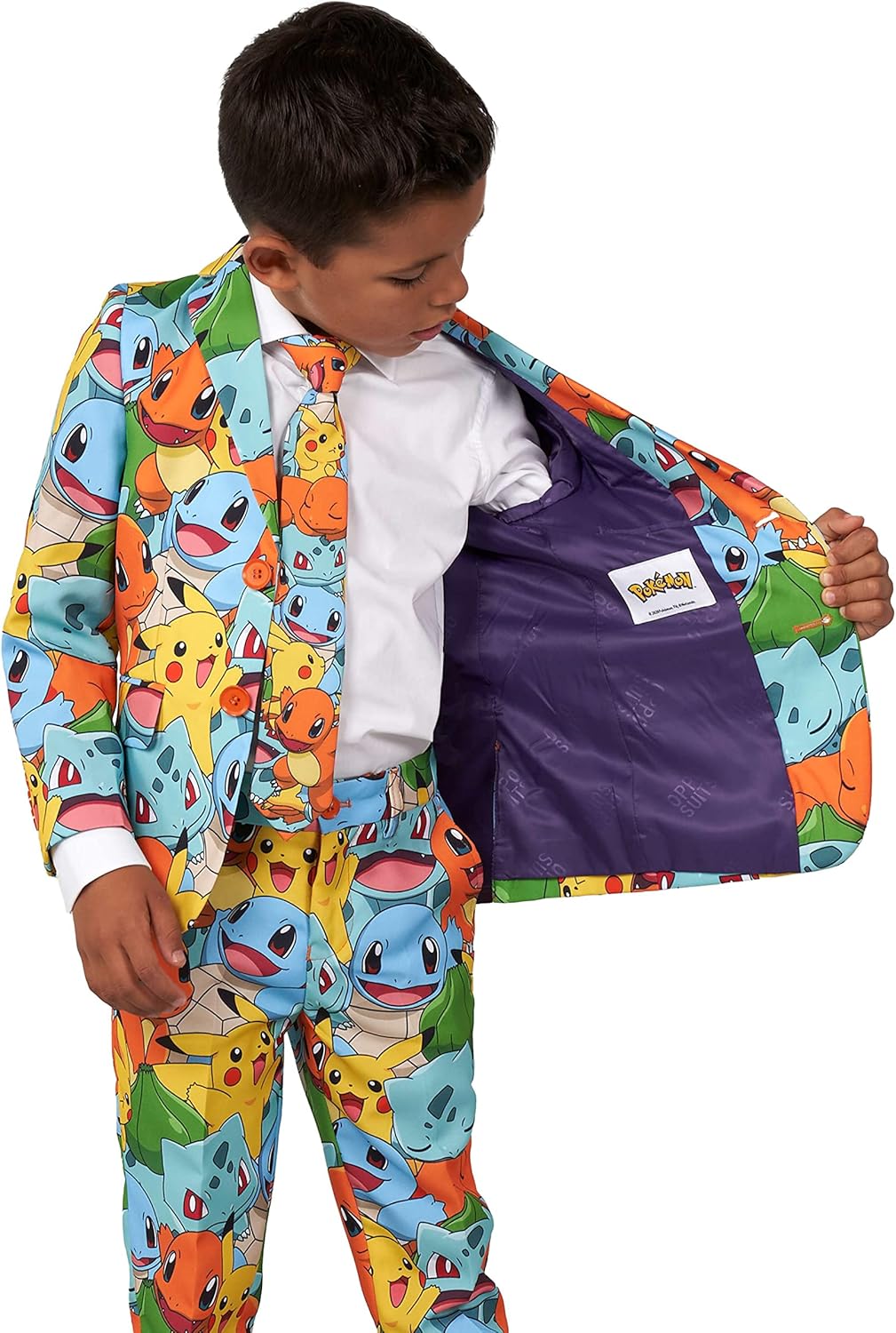 OppoSuits Jungen-Pokémon-Anzug - Pikachu-Outfit - Inklusive Blazer, Hose und Krawatte - Mehrfarbig -
