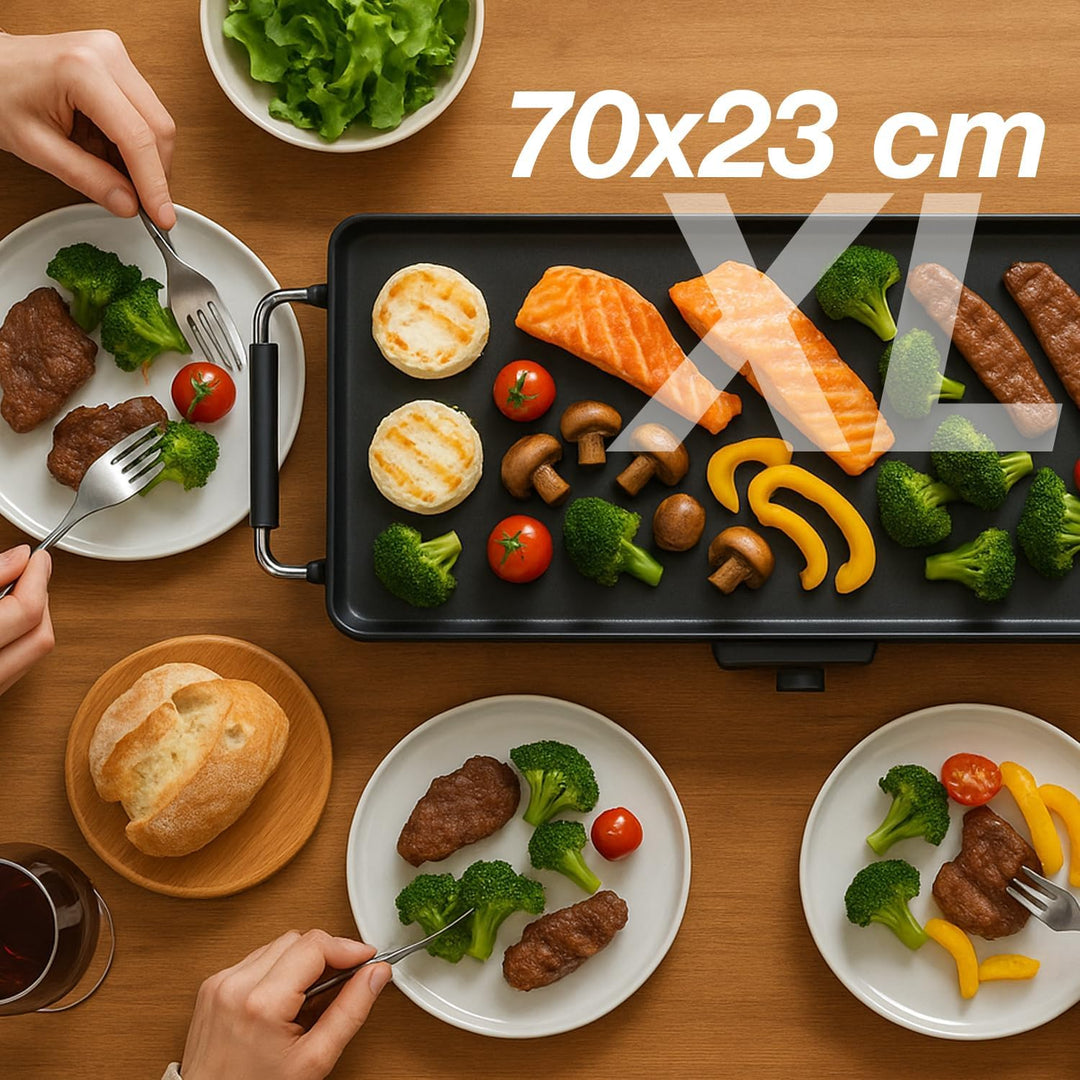 BEPER P101BBQ070 XL Elektrischer Teppanyaki-Grill 70 x 23 cm, Antihaftbeschichtung mit einstellbarem