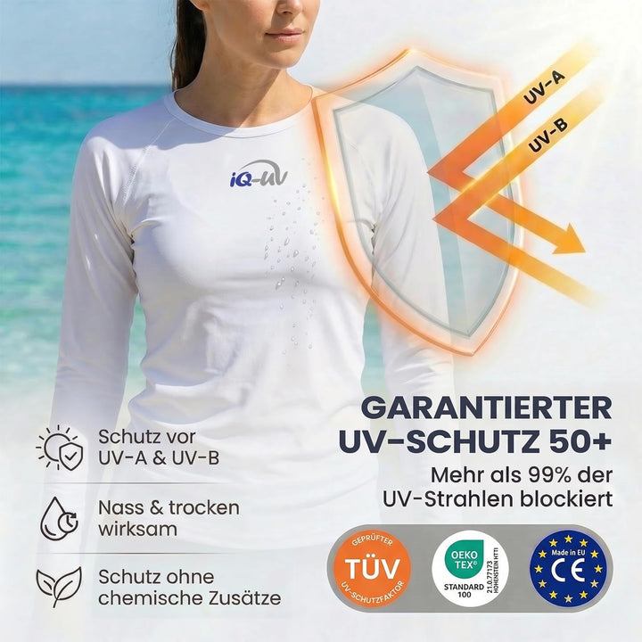iQ-UV Sportshirt Damen Langarm – Elastisches UV Shirt für Damen für Wasser & Sport – Rash Guard mit