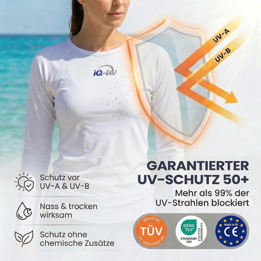 iQ-UV Sportshirt Damen Langarm – Elastisches UV Shirt für Damen für Wasser & Sport – Rash Guard mit