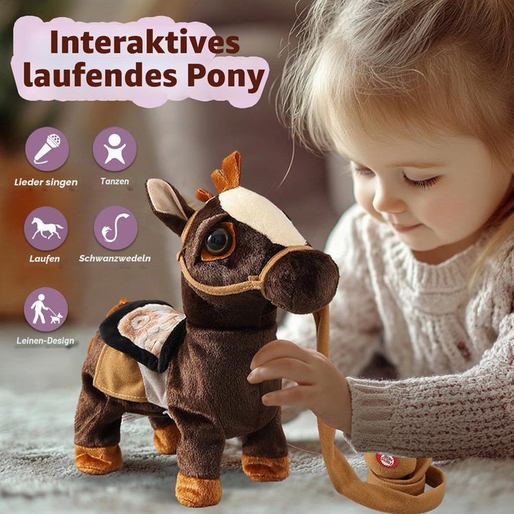 Marsjoy Schwarz Plüschtier Interaktives Spielzeug Pony der Läuft und Bellt, Kinder Mädchen Spielzeug