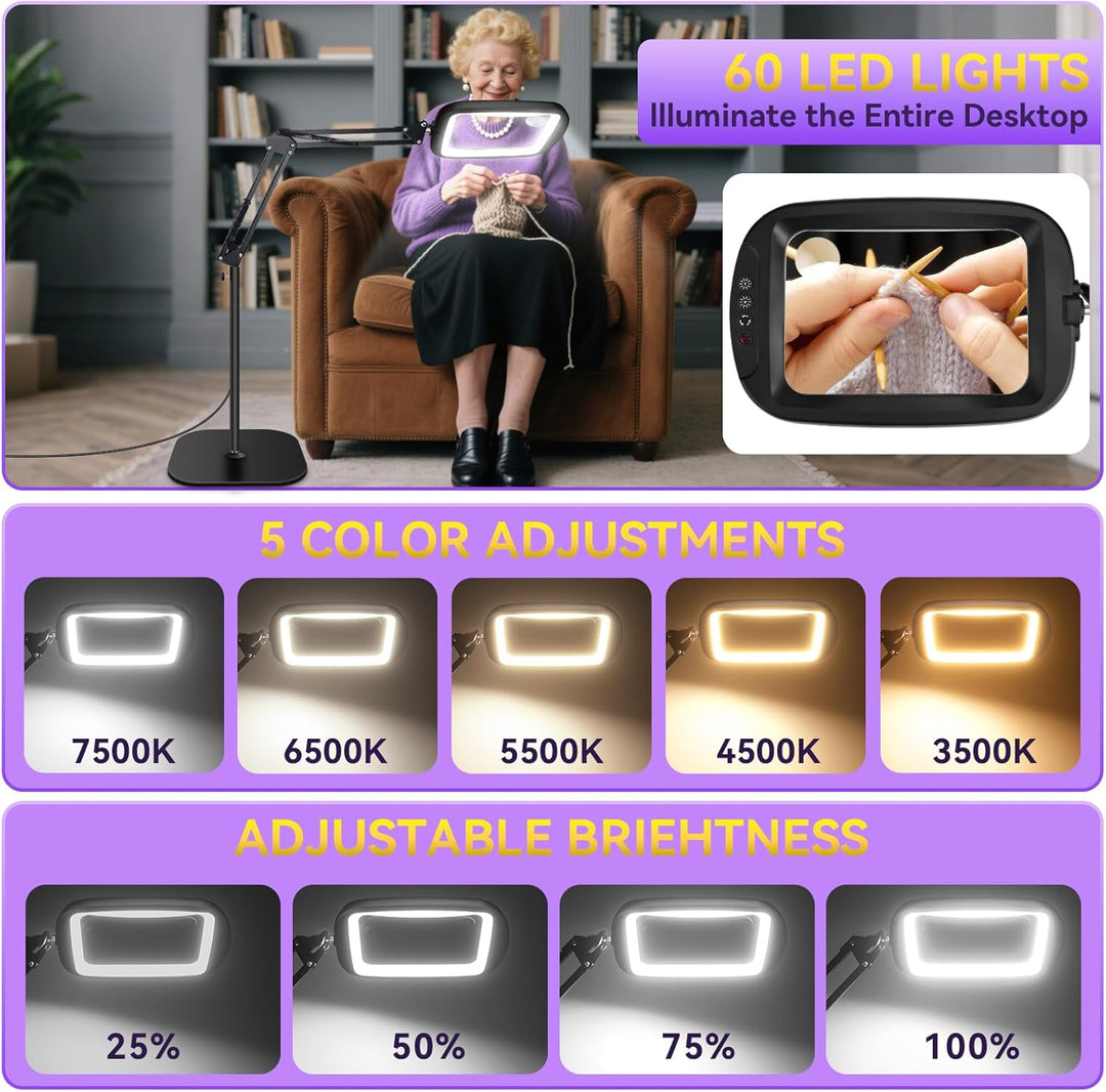 NZQXJXZ 10X 30X Rechteck Lupe mit Licht und Ständer, 2-in-1 Lupenlampe mit 60 Einstellbaren Helligke