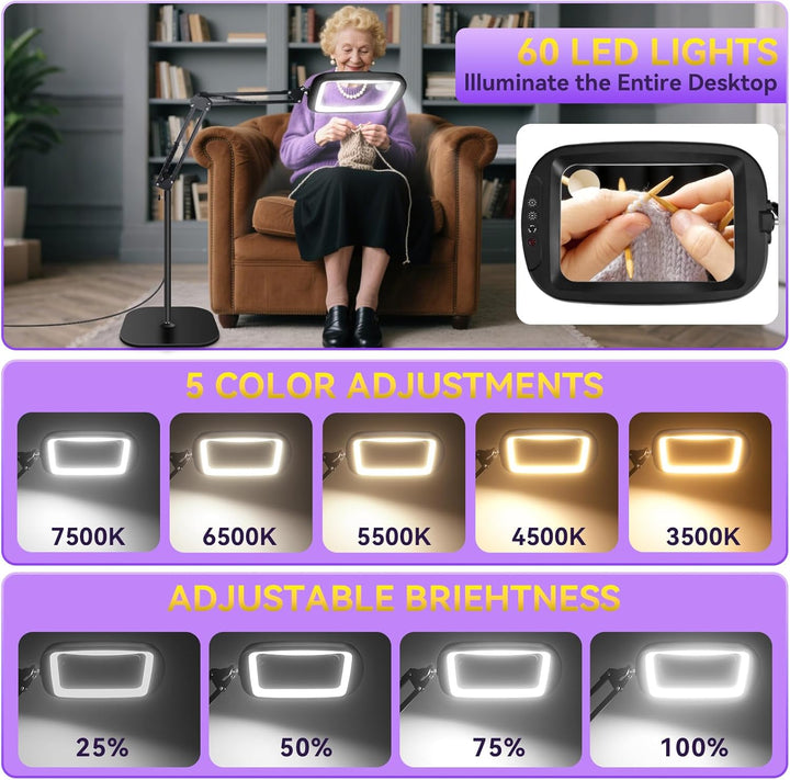 NZQXJXZ 10X 30X Rechteck Lupe mit Licht und Ständer, 2-in-1 Lupenlampe mit 60 Einstellbaren Helligke