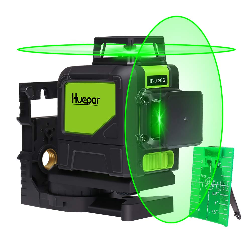 Huepar 902CG 2 x 360 Kreuzlinienlaser Grün, 360 Grad Linienlaser Selbstnivellierenden Laser Level mi