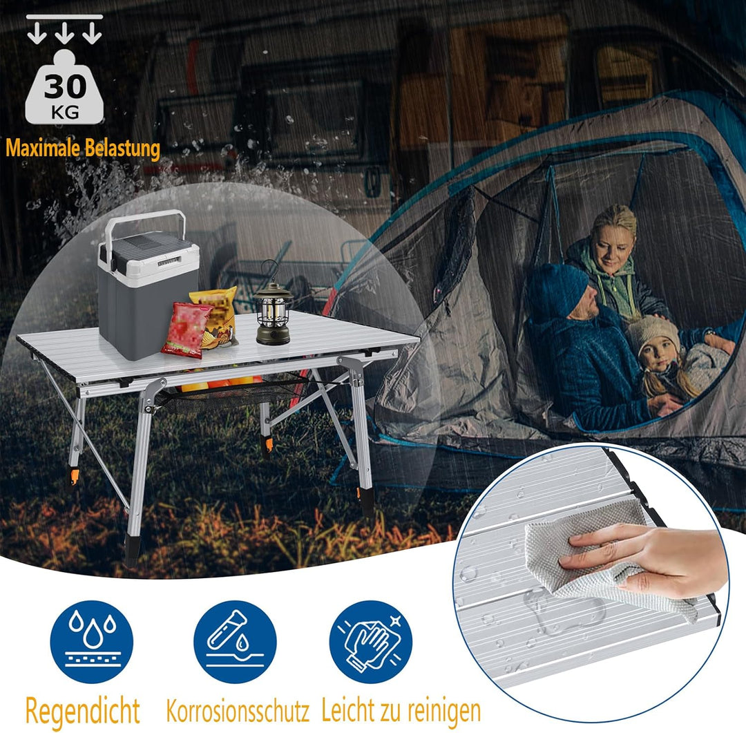 Alu Campingtisch Faltbar Höhenverstellbar Klapptisch 90 x 52 cm Falttisch mit Netzbeutel und Trageta