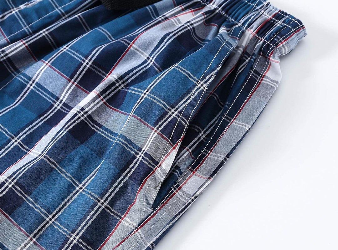 MoFiz Herren Kurze Pyjamahose Baumwolle Schlafshorts Karierte Schlafanzughose Freizeithose Karo Loun