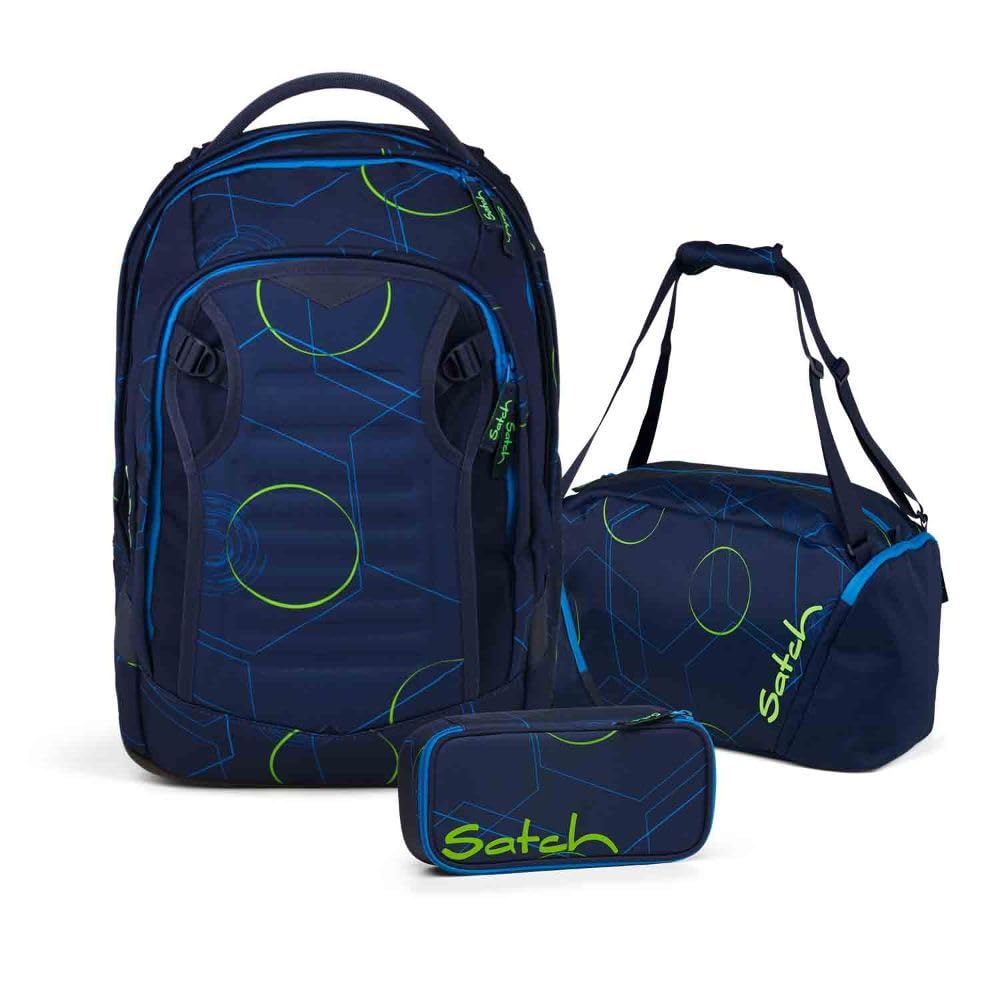 Satch Match Plus Schulrucksack Set 3tlg. inkl. Schlamperbox und Sporttasche (Blue Tech), Blue Tech