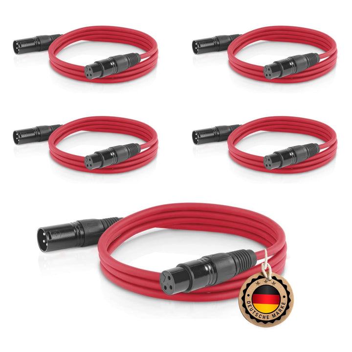 ETEC Professional 5x XLR Audio Kabel 1,5m Mikrofonkabel rot Stecker Buchse Lichttechnik Datenübertra