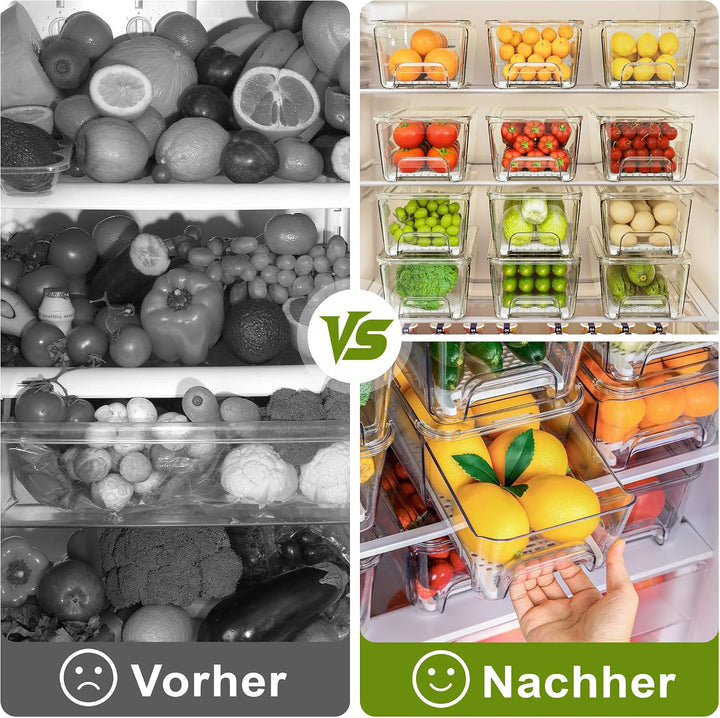 Imncya 4er-Set Kühlschrank-Organizer Schubladen Boxen, Klare stapelbare Ausziehkühlschrank-Schublade