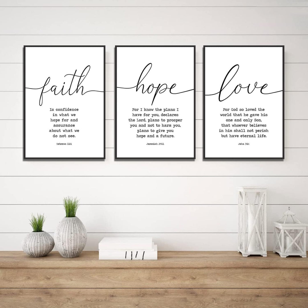 Leinwand-Kunstdruck mit Bibelversen Glaube Hoffnung und Liebe, 3-teilig, für Wohnzimmer, grosse Grös