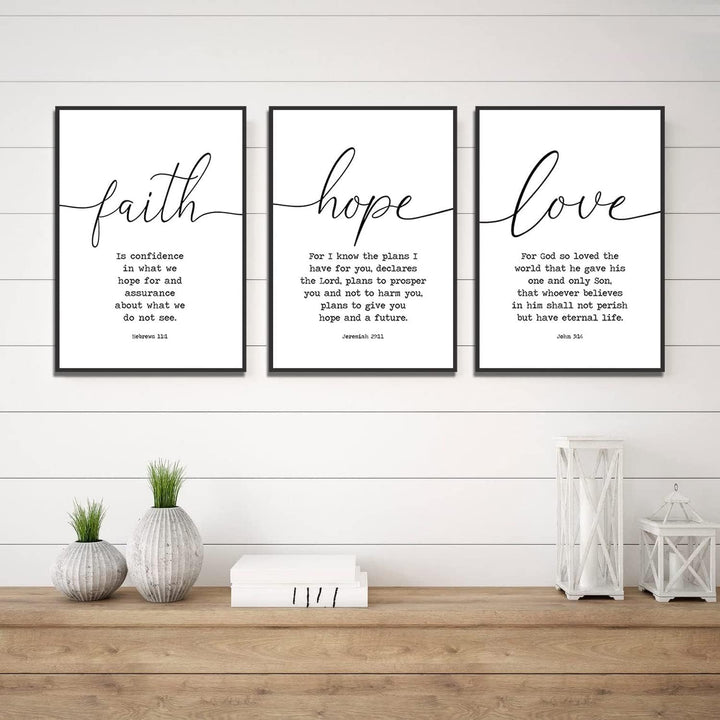 Leinwand-Kunstdruck mit Bibelversen Glaube Hoffnung und Liebe, 3-teilig, für Wohnzimmer, grosse Grös