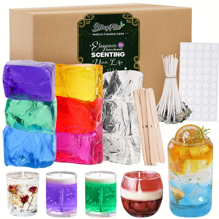 Blingfun 7 Farben Jelly Gel Wachs für DIY Kerze machen - 9pcs Non-Toxic duftende Gel Wachs Kit, lang