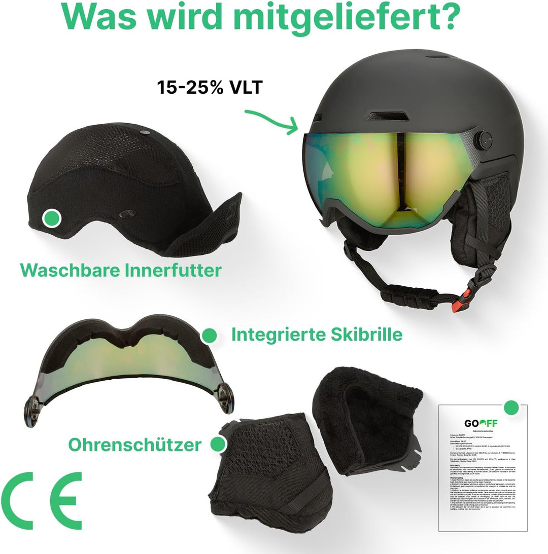GOOFF Xtreme Skihelm mit Visier – Skihelm inklusive Skibrille – Belüftung auch mit Handschuhen am He