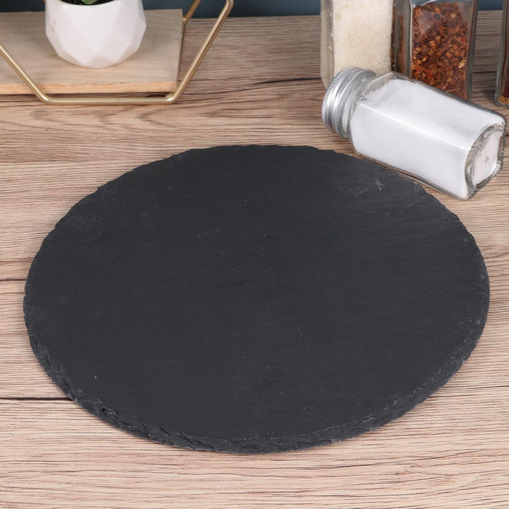 Schieferplatte Rund 40cm aus Natürlichem Schwarzem Stein Elegante Servierplatte für Sushi und Steak