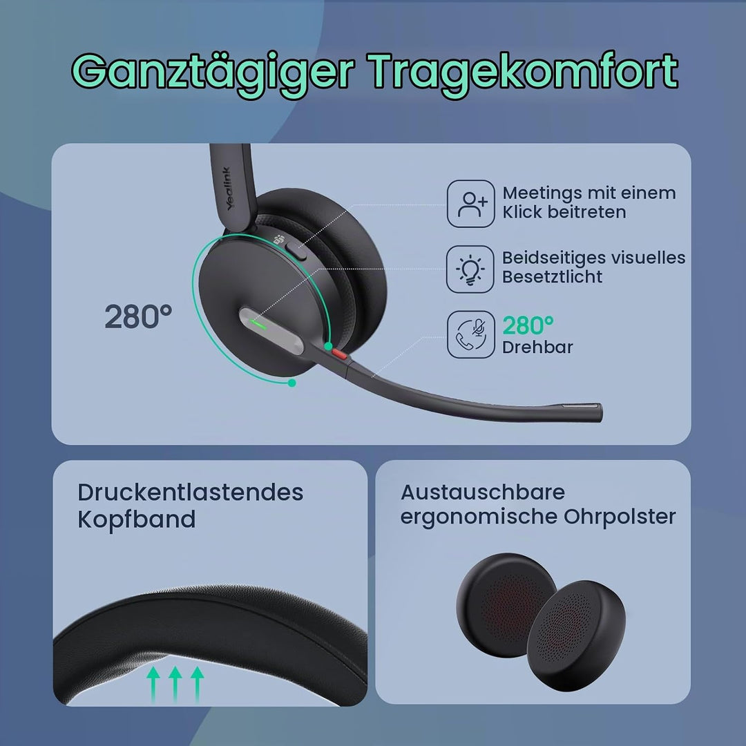 Yealink WH64 Workstation Dual Wireless DECT &amp; Bluetooth Stereo Headset, Noise Cancelling Mikrofon, T