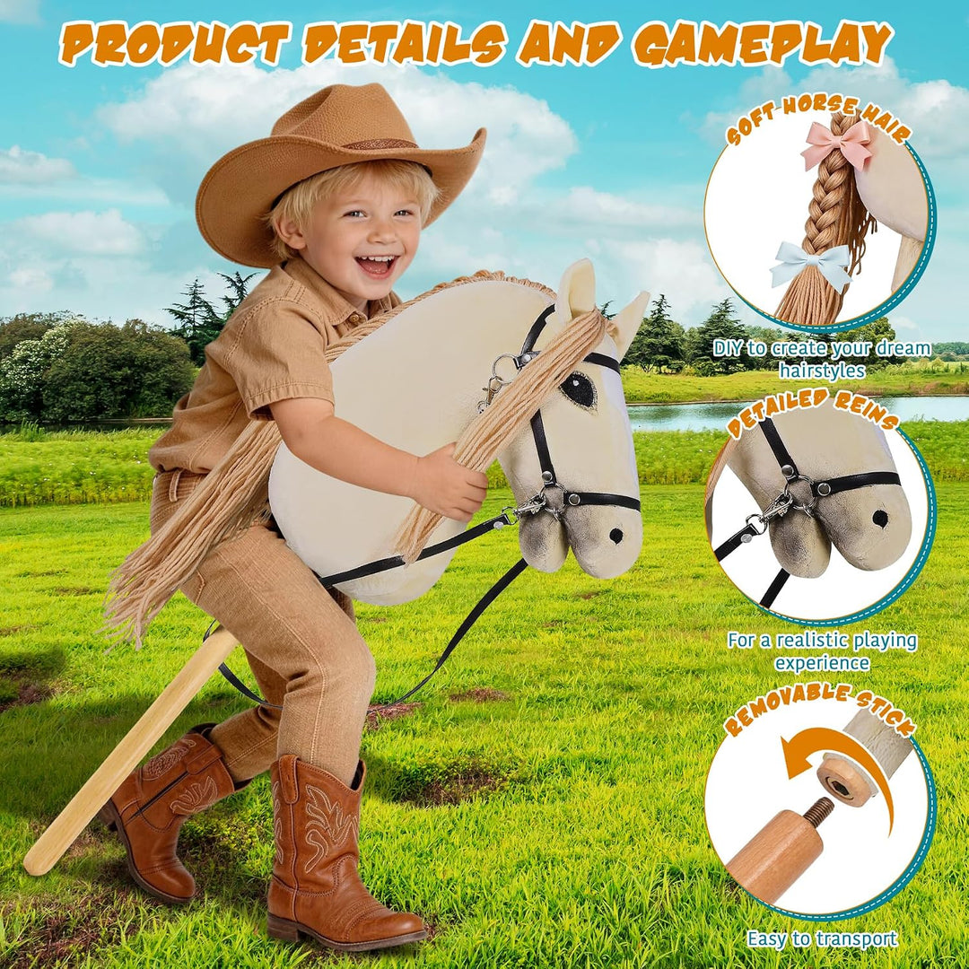 Hobby Horse für Kinder, Steckenpferd Spielzeug Pferd mit Halfter und Zügeln, Holzpferd Plüschpferd S