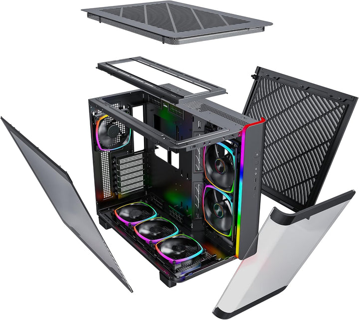 MONTECH, King 95 PRO Dual-Chamber ATX Mid-Tower PC-Gaming-Gehäuse, hoher Luftstrom, werkzeuglose Pan