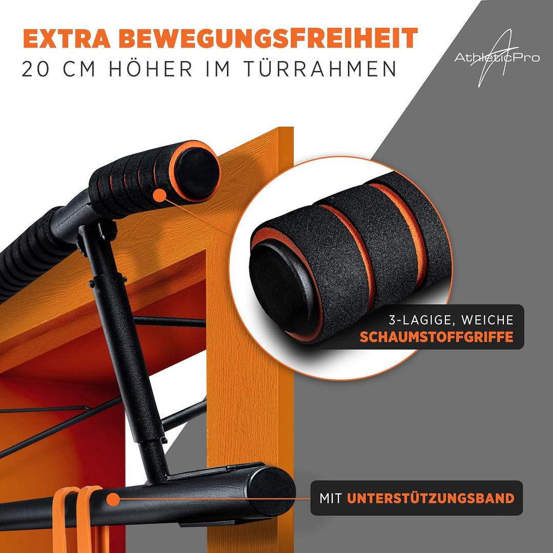 AthleticPro - Das Original - Klimmzugstange Türrahmen - Stark belastbare Pull up bar [bis 200 KG]- T