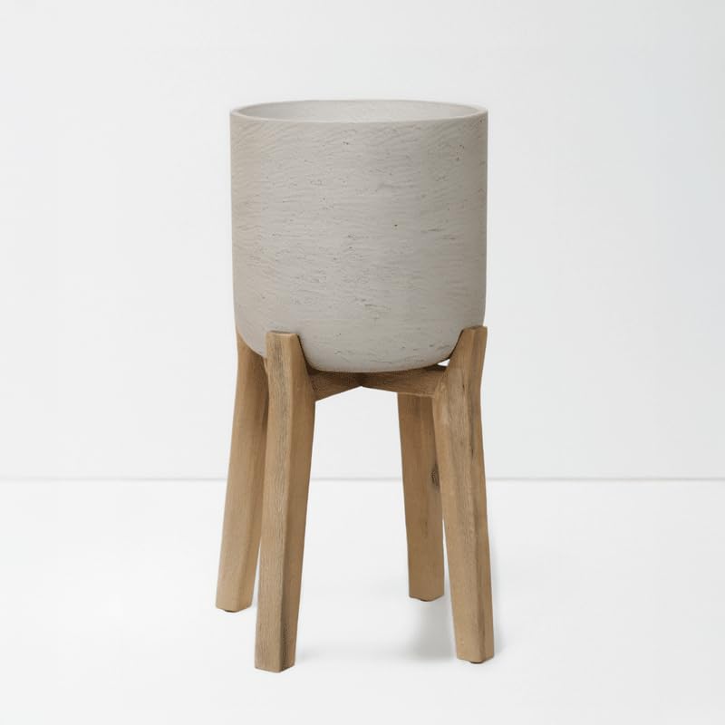 Charlie Feet High | Handgefertigtes Pflanzgefäss auf Holzfüssen (L Ø:32 H:51,5 cm, Grau) | Pottery P