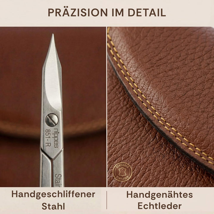 nippes Solingen Classic Premium-Maniküre Set, 3-teilig, Echtes Rindsleder-Nageletui, braun, Edelstah