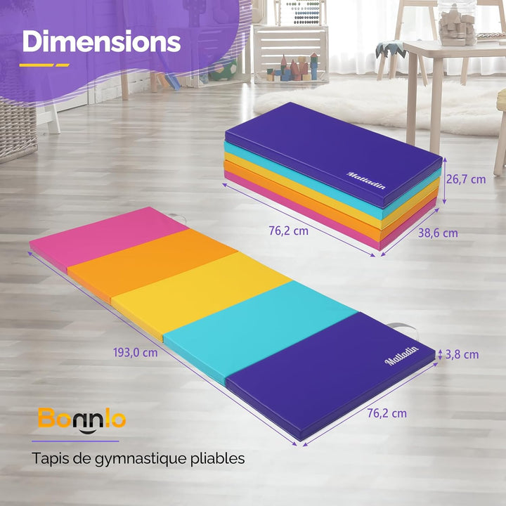 Bonnlo Turnmatten dick, 5-fach faltbare Yogamatte, rutschfeste PU&EPE-Fitnessmatte, klappbare Übungs