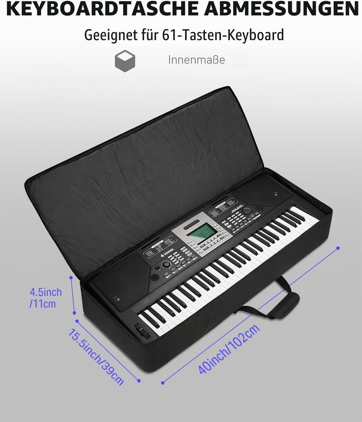 Donner Keyboardtasche 61 Tasten, 104 x 41 x 13 cm wasserdichte Keyboard Tasche 10 mm Dicke Polsterun