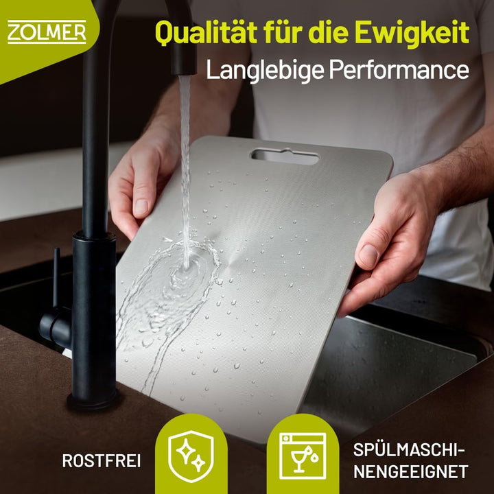 Edelstahl Schneidebrett 34×23 cm – Leicht &amp; antibakteriell, Metall Schneidebrett mit Anti-Scratch-Mu