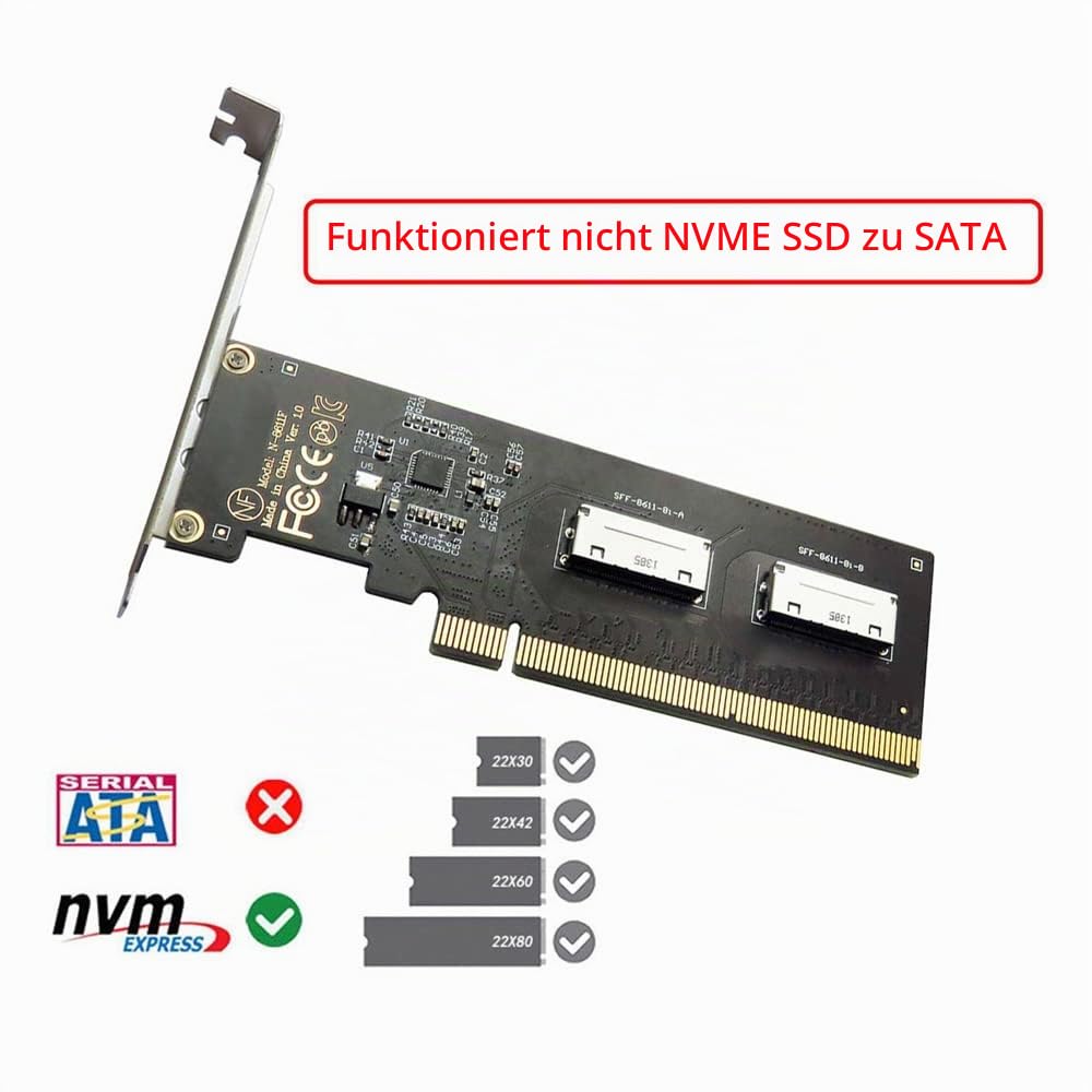 cablecc PCIE PCI-Express 16x auf Dual Oculink SFF-8612 SFF-8611 8X VROC Adapter für Mainboard SSD Gr