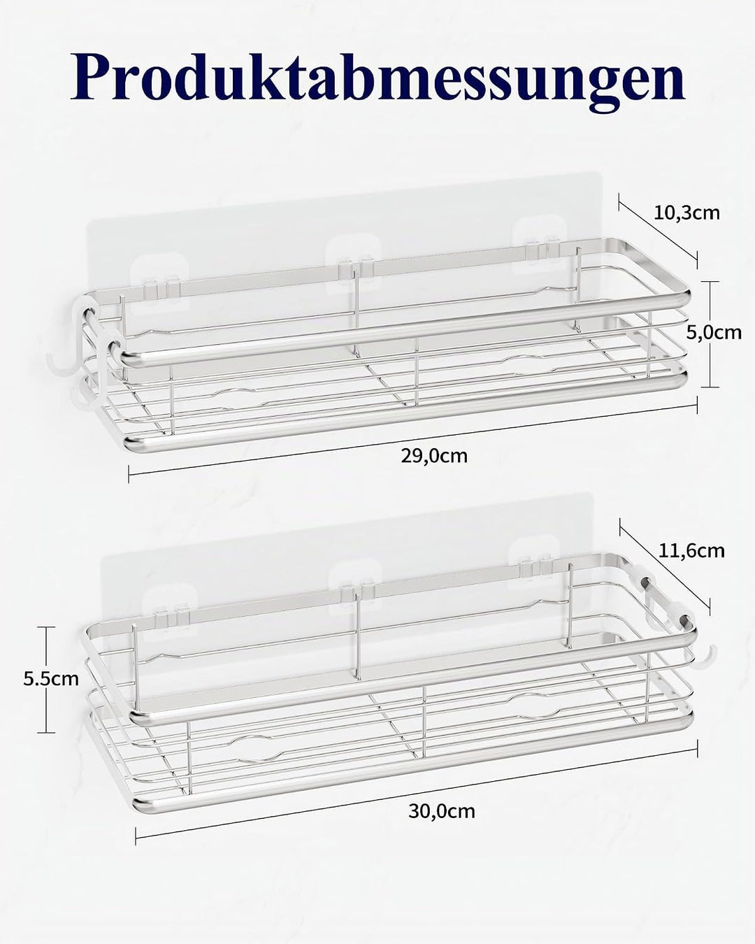 Kitsure Duschablage Ohne Bohren – 2er-Pack Rostfreie Duschregale Selbstklebend, Viel Stauraum, Prakt
