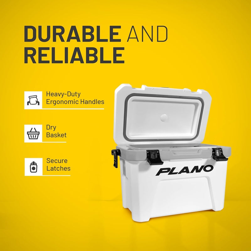 Plano Frost 21-Quart Hard Cooler, Includes Dry Basket, Small, White and Black, Durable, Insulated Ic